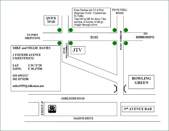 Directions to Ambleside Self-catering Apartments in Umtentweni, KZN South Coast